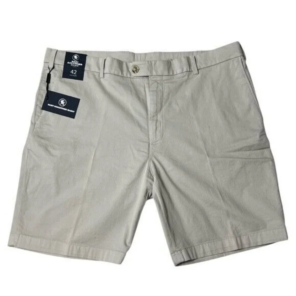 NWT Hart Schaffner Marx Mens Chino Shorts Flat‎ Front SZ 42 Stretch Light Khaki